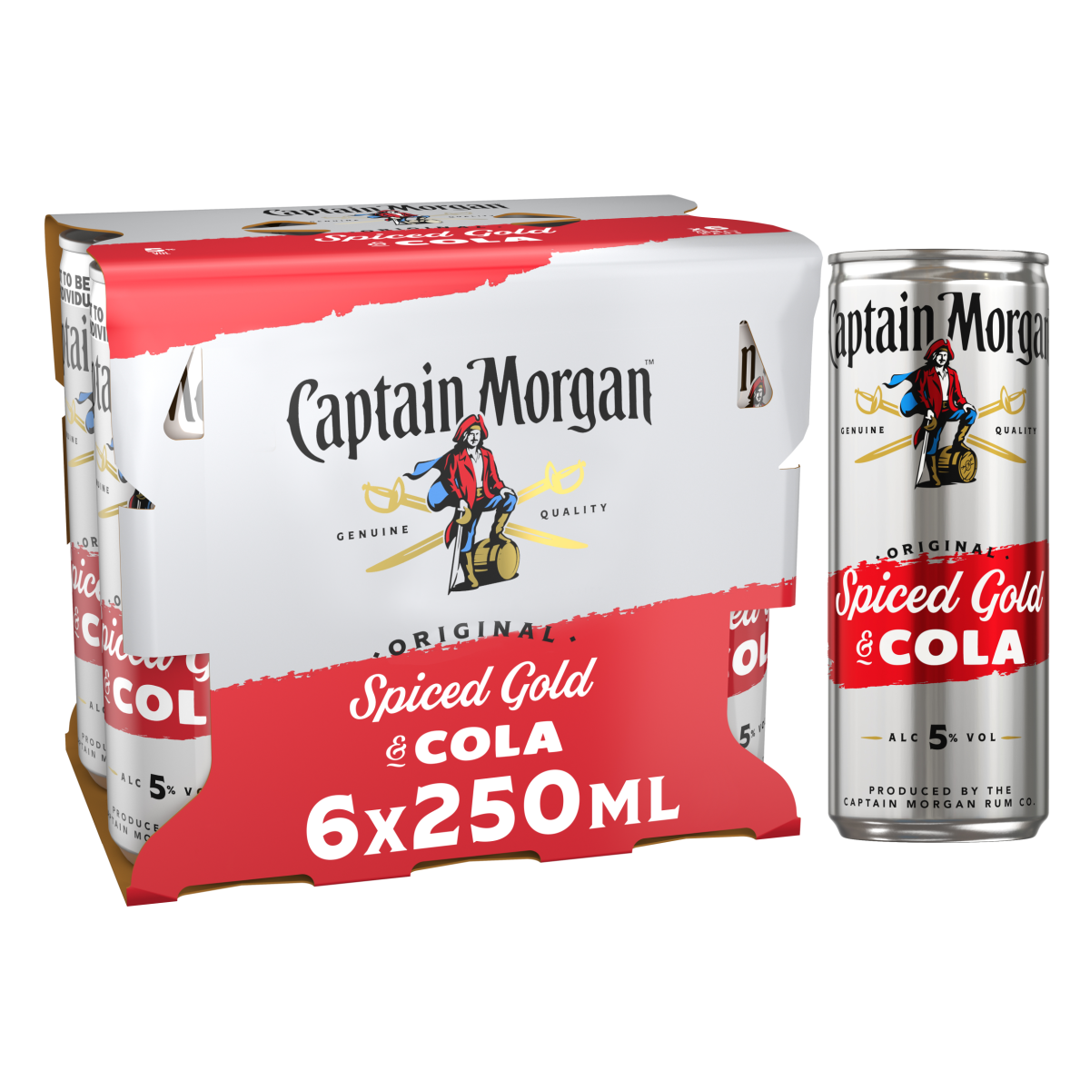 Captain Morgan Original Spiced Gold & Cola Ready to Drink 5% vol 6x250ml Cans