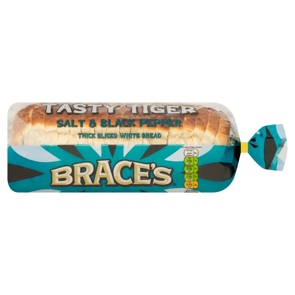 Brace’s Tasty Tiger Salt & Black Pepper Thick Sliced White Bread 800g