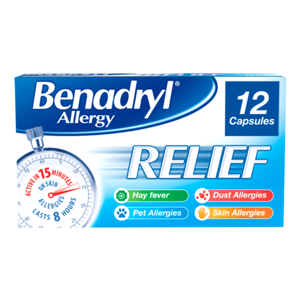 Benadryl Allergy Relief Capsules Fast-Acting Antihistamine 12 Capsules