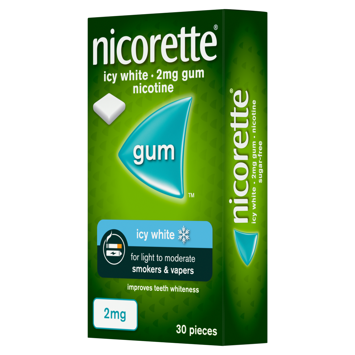 Nicorette 2mg Icy White Gum 30 Pieces,Quit Smoking or Quit Vaping Aid