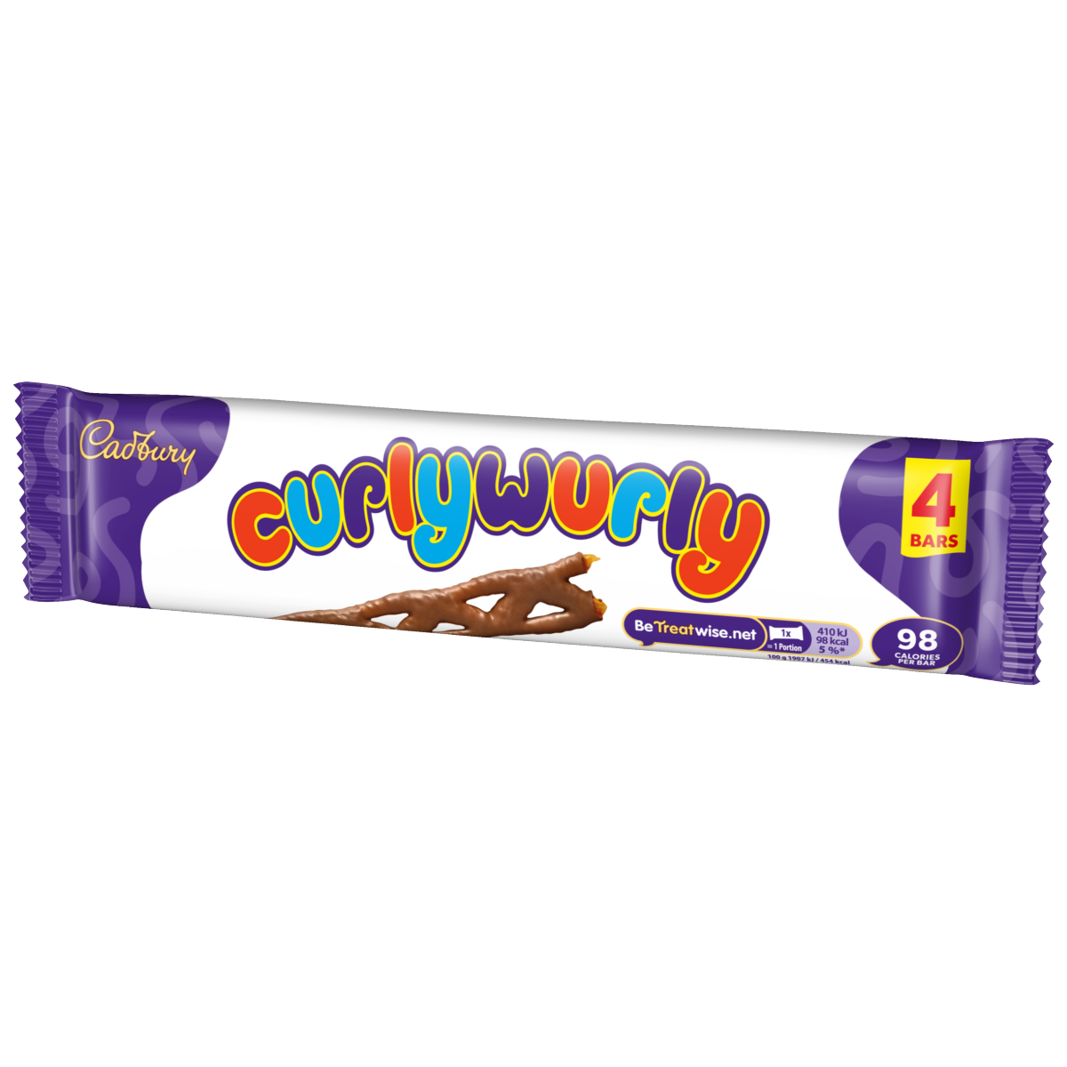 Cadbury Curly Wurly Chocolate Bar 4 Pack Multipack 86g (4 x 21.5g)