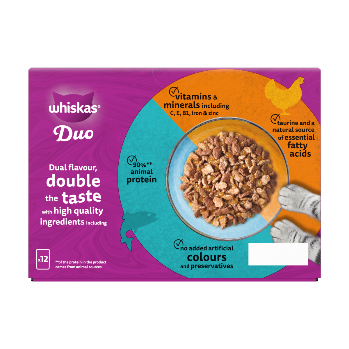 WHISKAS 1+ DUO Surf & Turf Wet Cat Food Pouches in Jelly 12 x 85g