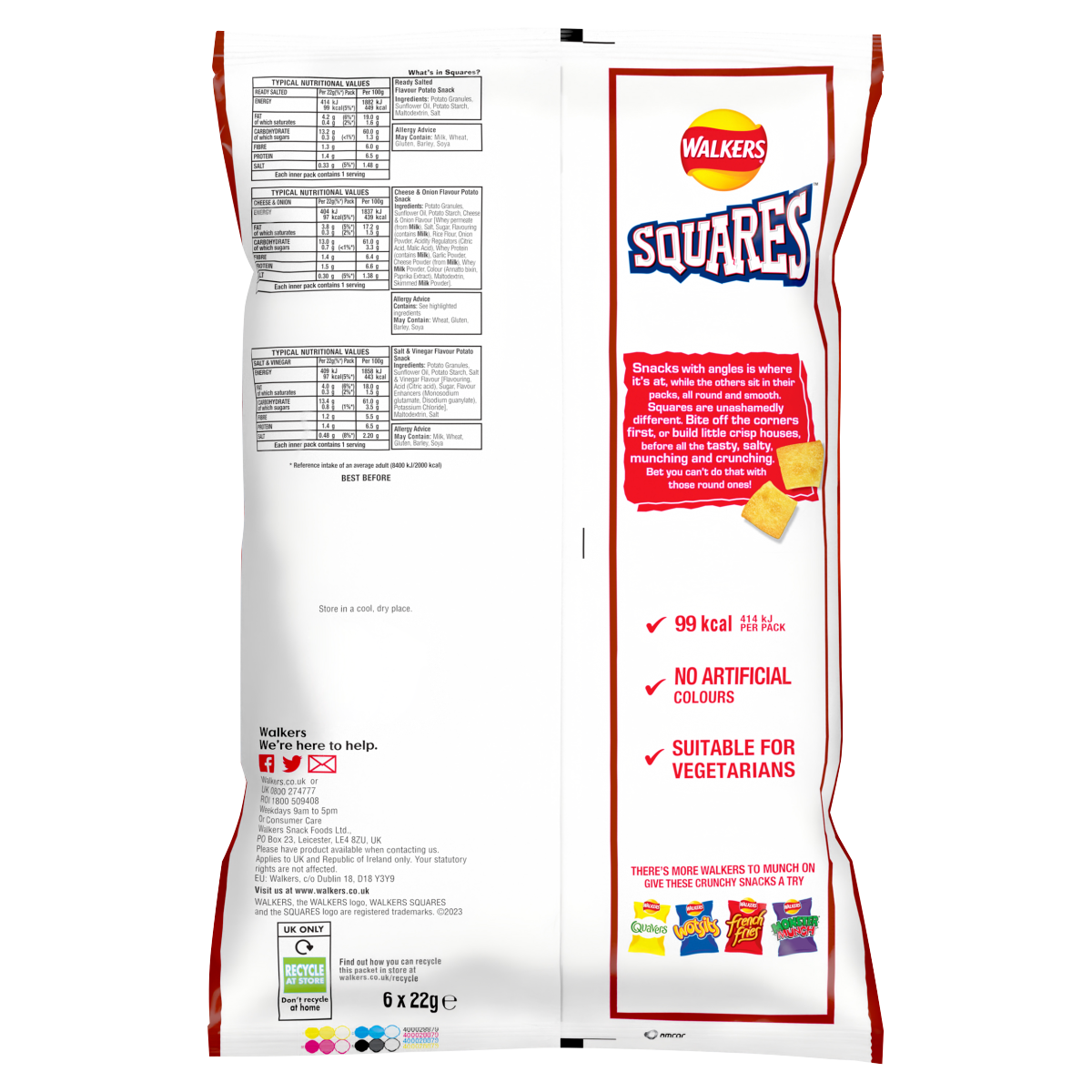 Walkers Squares Flavour Potato Snacks 6 x 22g