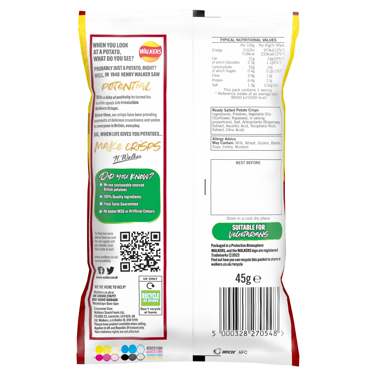 Walkers Ready Salted Crisps 45g