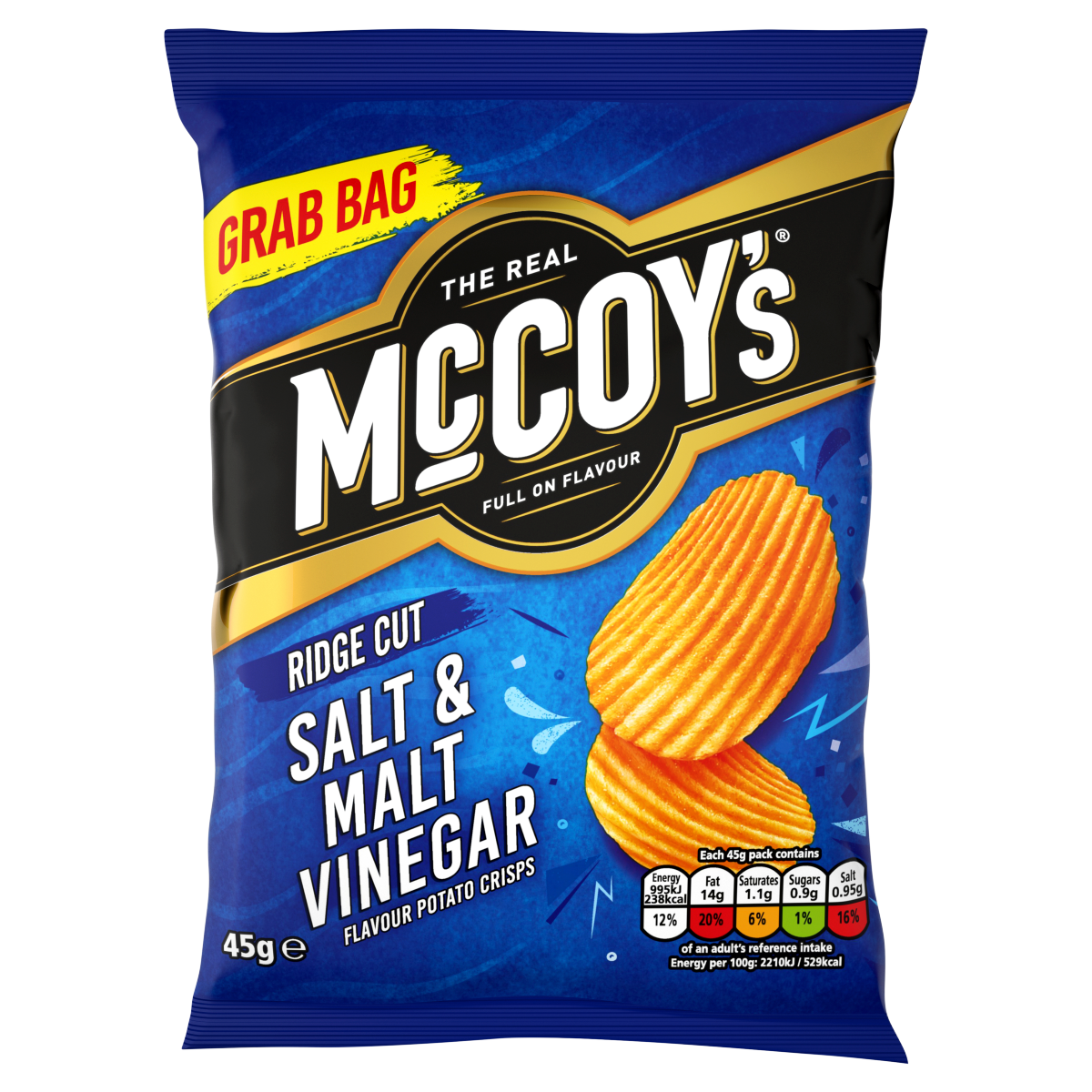 McCoy’s Ridge Cut Salt & Malt Vinegar Flavour Potato Crisps 45g