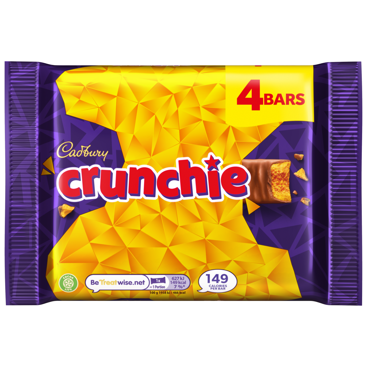 Cadbury Crunchie Chocolate Bar 4 Pack Multipack 128g (4 x 32g)