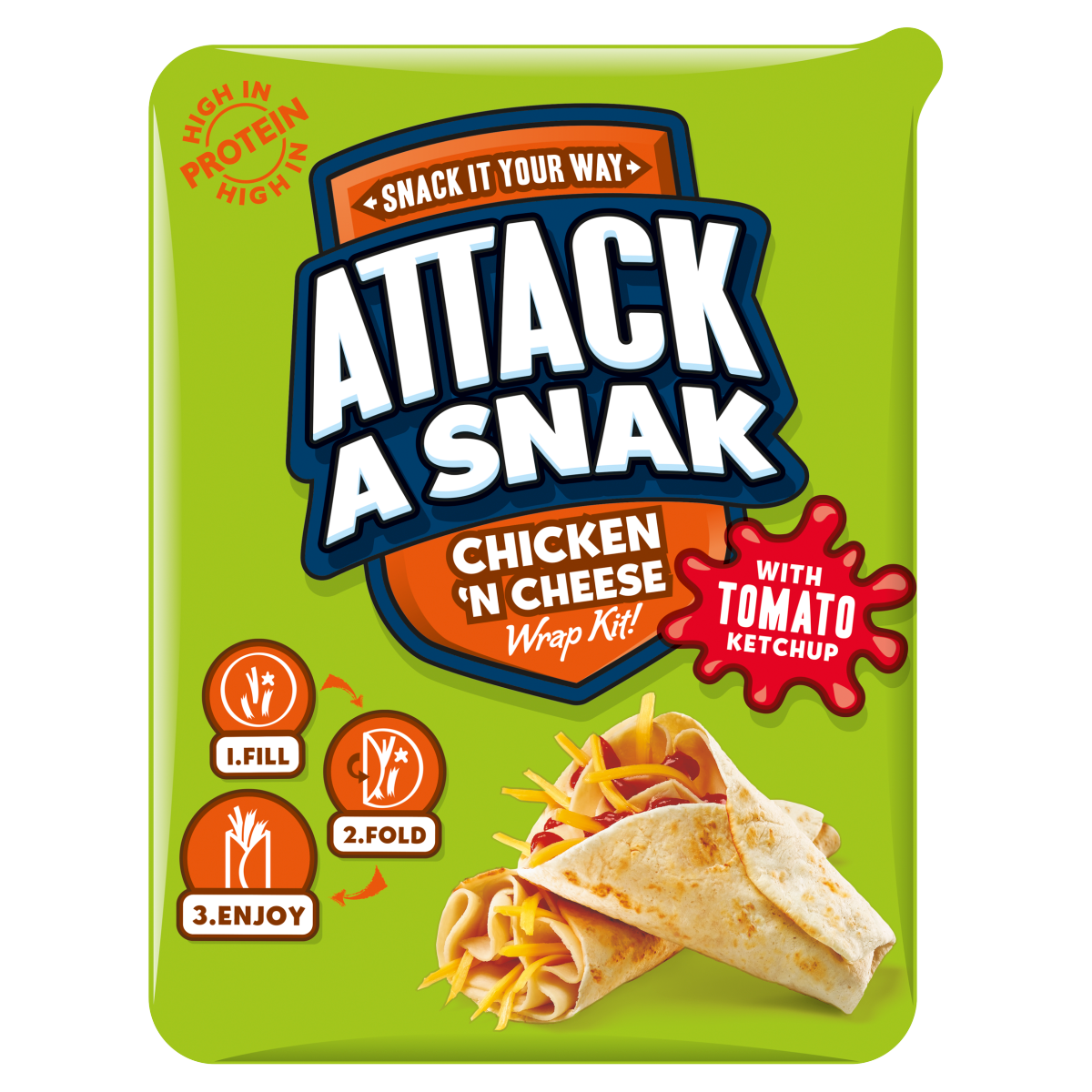 Attack a Snak Chicken ‘n Cheese Wrap Kit with Tomato Ketchup 86g