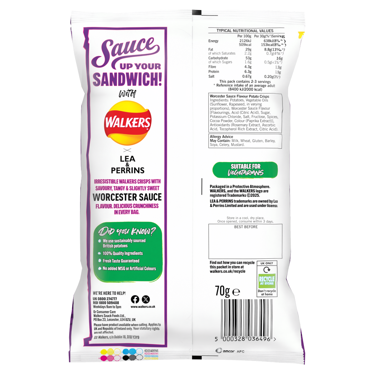 Walkers Lea & Perrins Worcester Sauce Sharing Crisps 70g PMP RRP £1.35