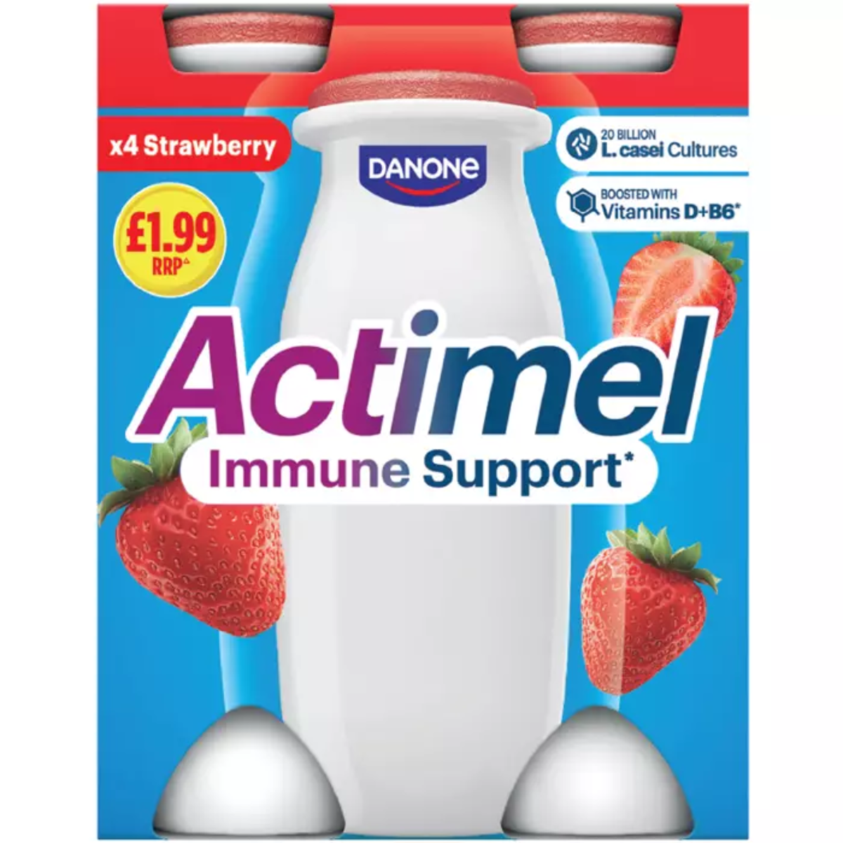 Actimel Strawberry Immunity Yoghurt Drink Multipack, 4x100g