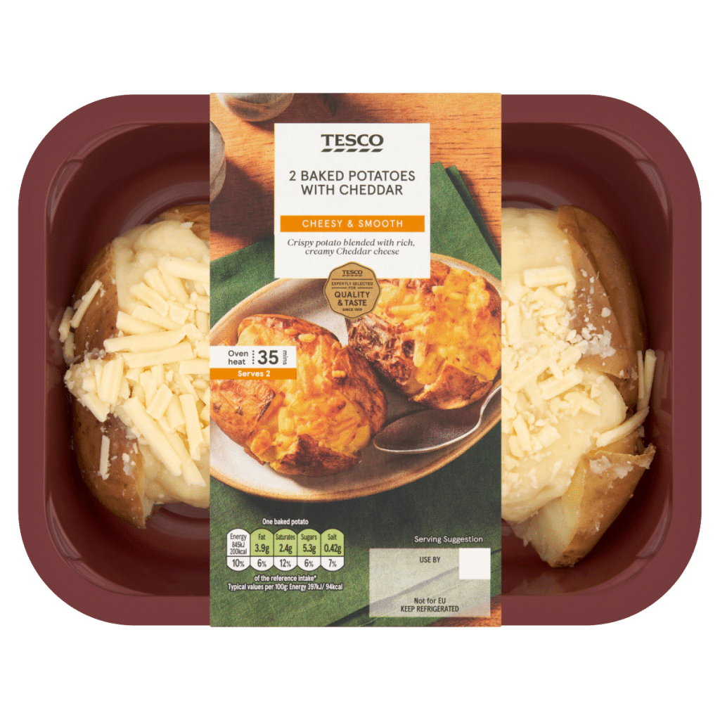Tesco 2 Baked Potatoes with Cheddar 450g