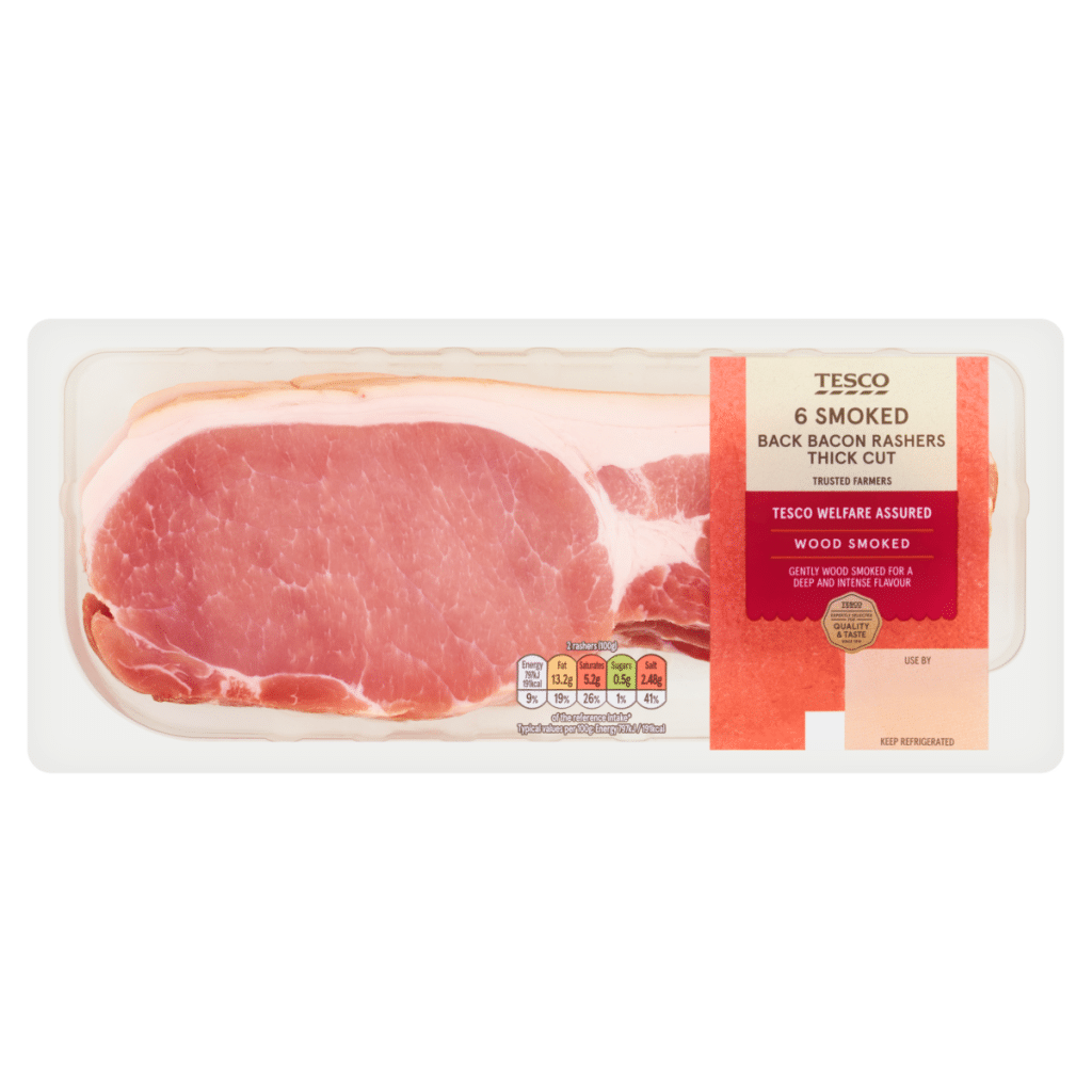 Tesco 6 Smoked Thick Cut Back Bacon Rashers 300g