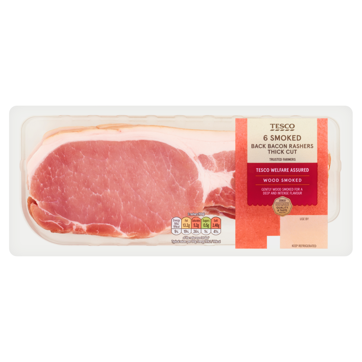 Tesco 6 Smoked Thick Cut Back Bacon Rashers 300g