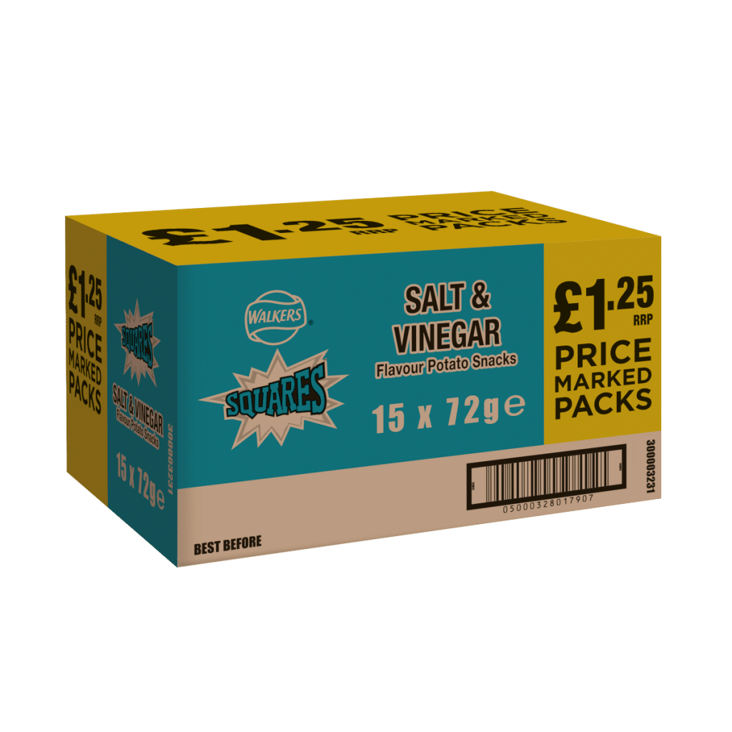 Walkers Squares Salt & Vinegar Snacks £1.25 RRP PMP 72g