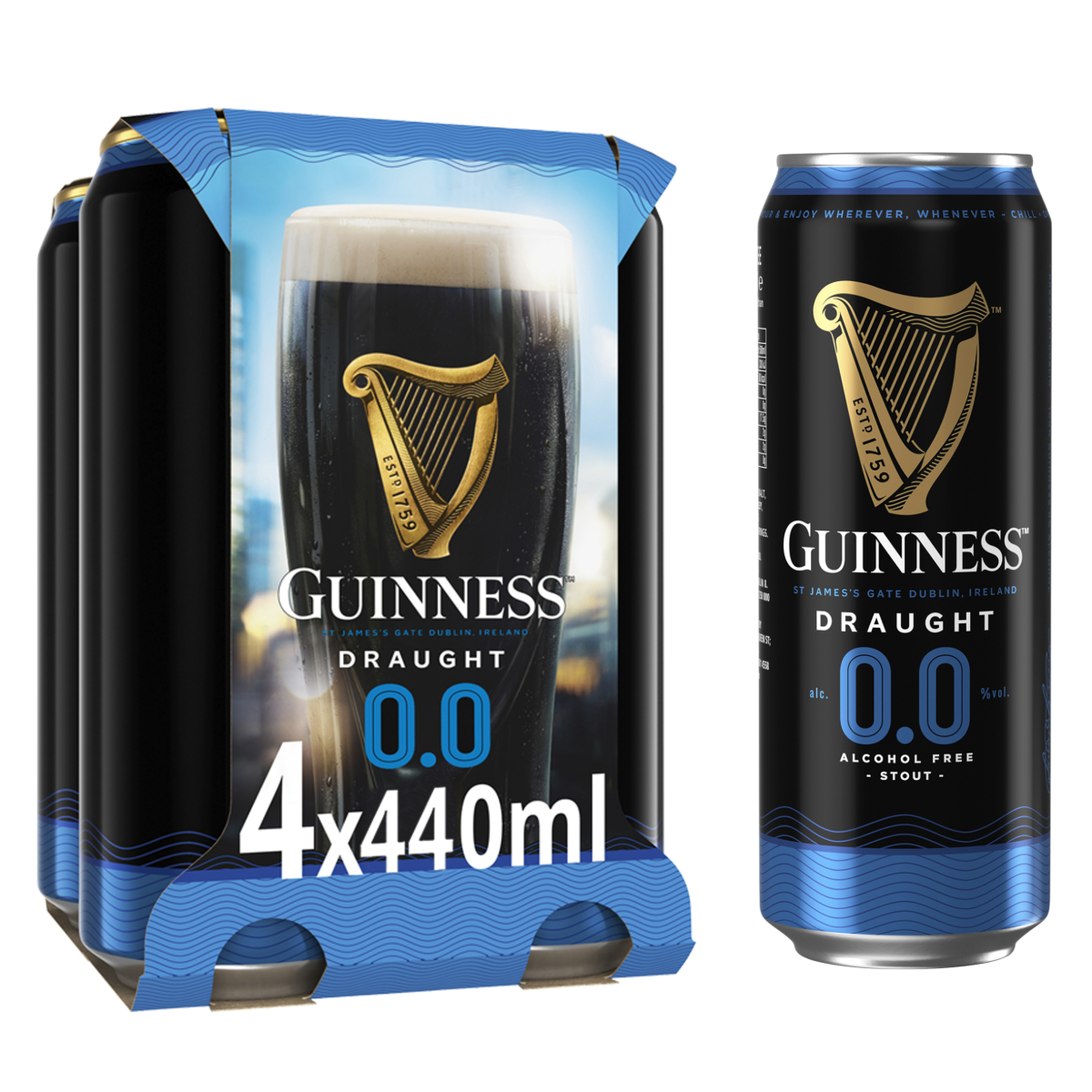 Guinness Draught Alcohol Free Stout Beer 0.0% vol 4x440ml Cans