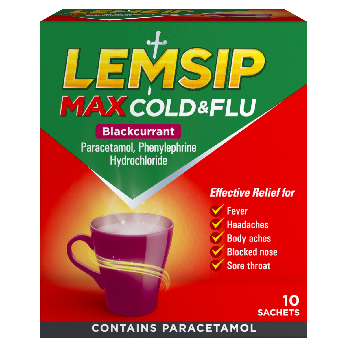 Lemsip Max Cold & Flu Blackcurrant 10 Sachets
