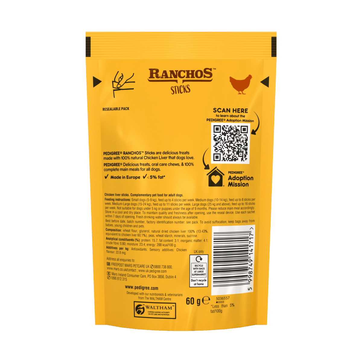 Pedigree Ranchos Adult Dog Treats Chicken Liver Sticks 60g