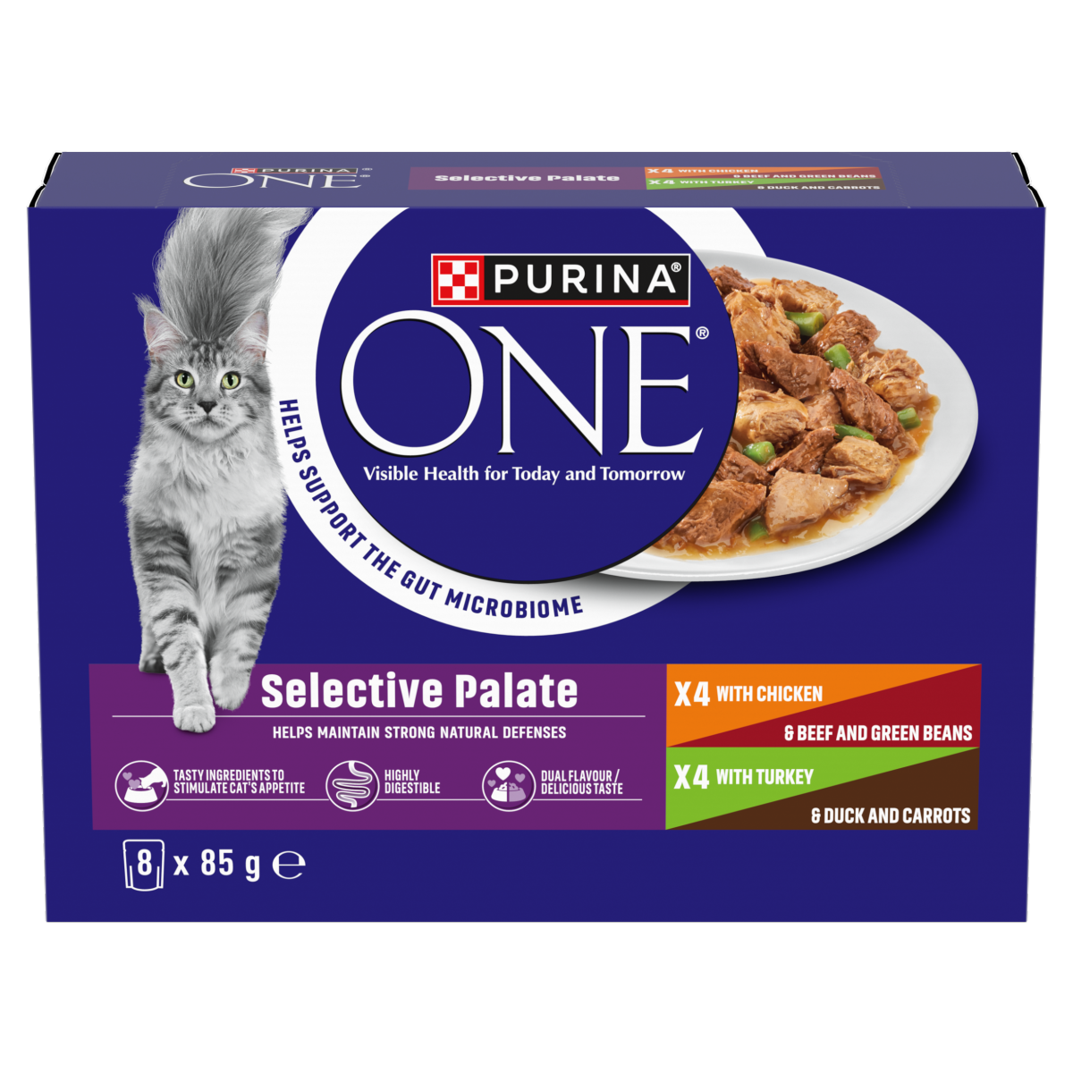 PURINA ONE Selective Palate Mini Filets in Gravy (Chicken, Beef, Turkey & Duck) Wet Cat Food 8x85g