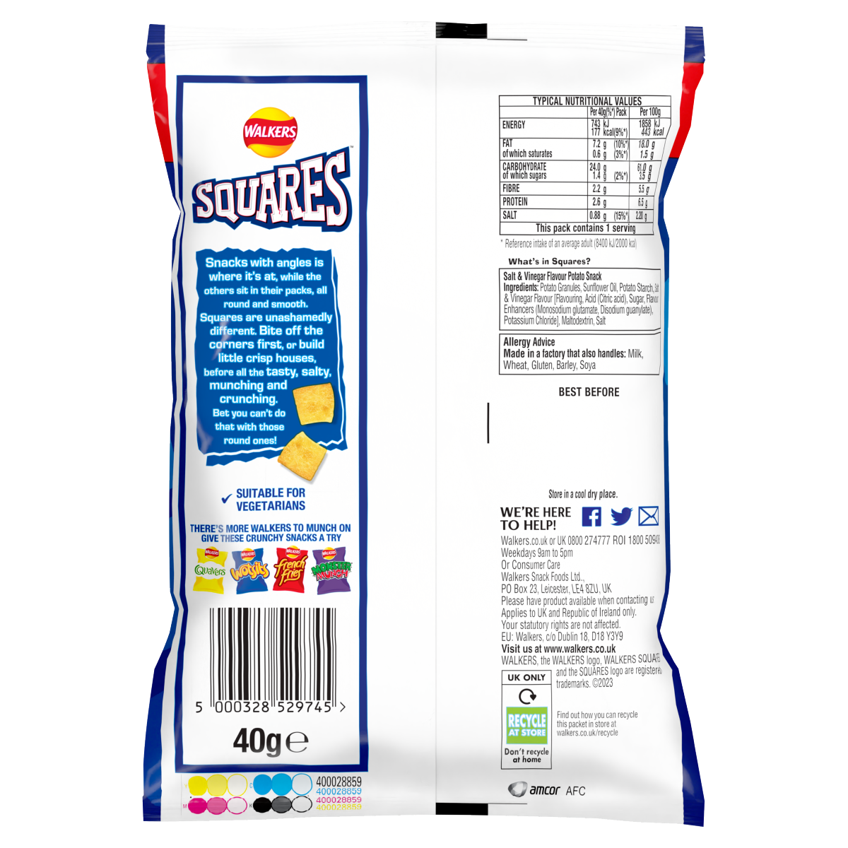 Walkers Squares Salt & Vinegar Snacks Crisps 40g