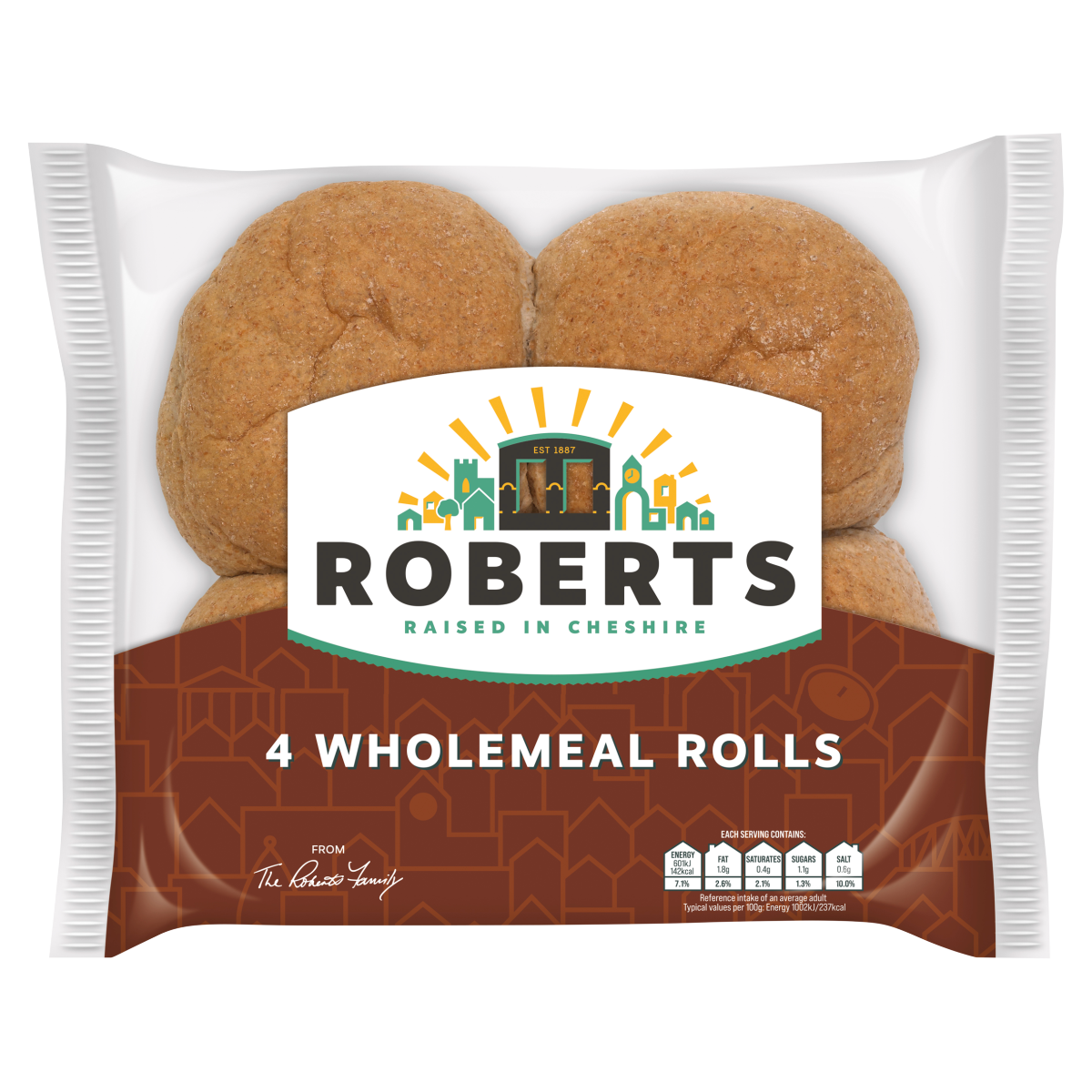Roberts 4 Wholemeal Rolls