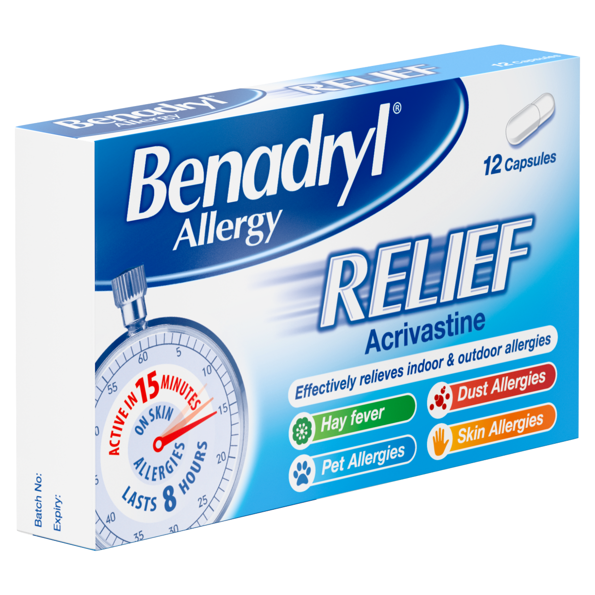 Benadryl Allergy Relief Capsules Fast-Acting Antihistamine 12 Capsules