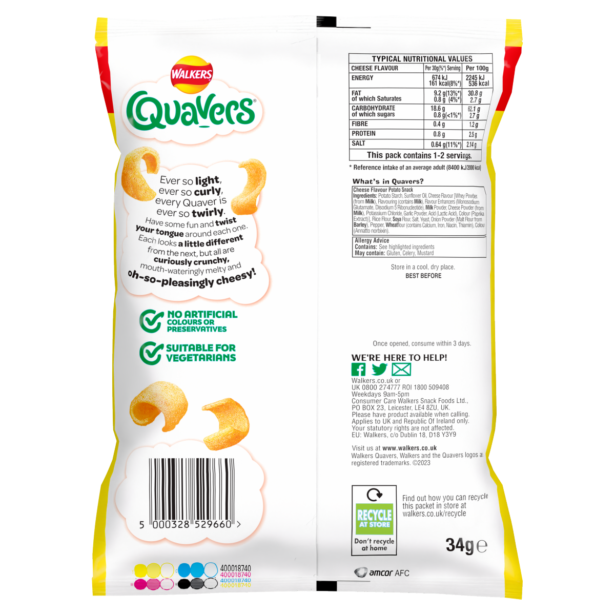 Walkers Quavers Cheese Snacks Grab Bag Crisps 34g