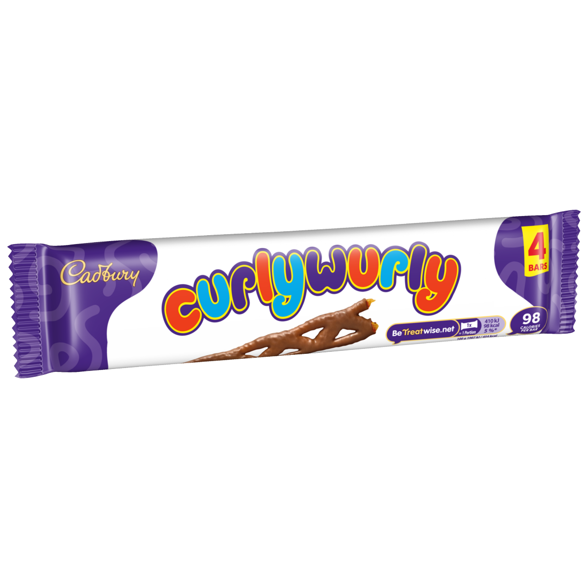 Cadbury Curly Wurly Chocolate Bar 4 Pack Multipack 86g (4 x 21.5g)
