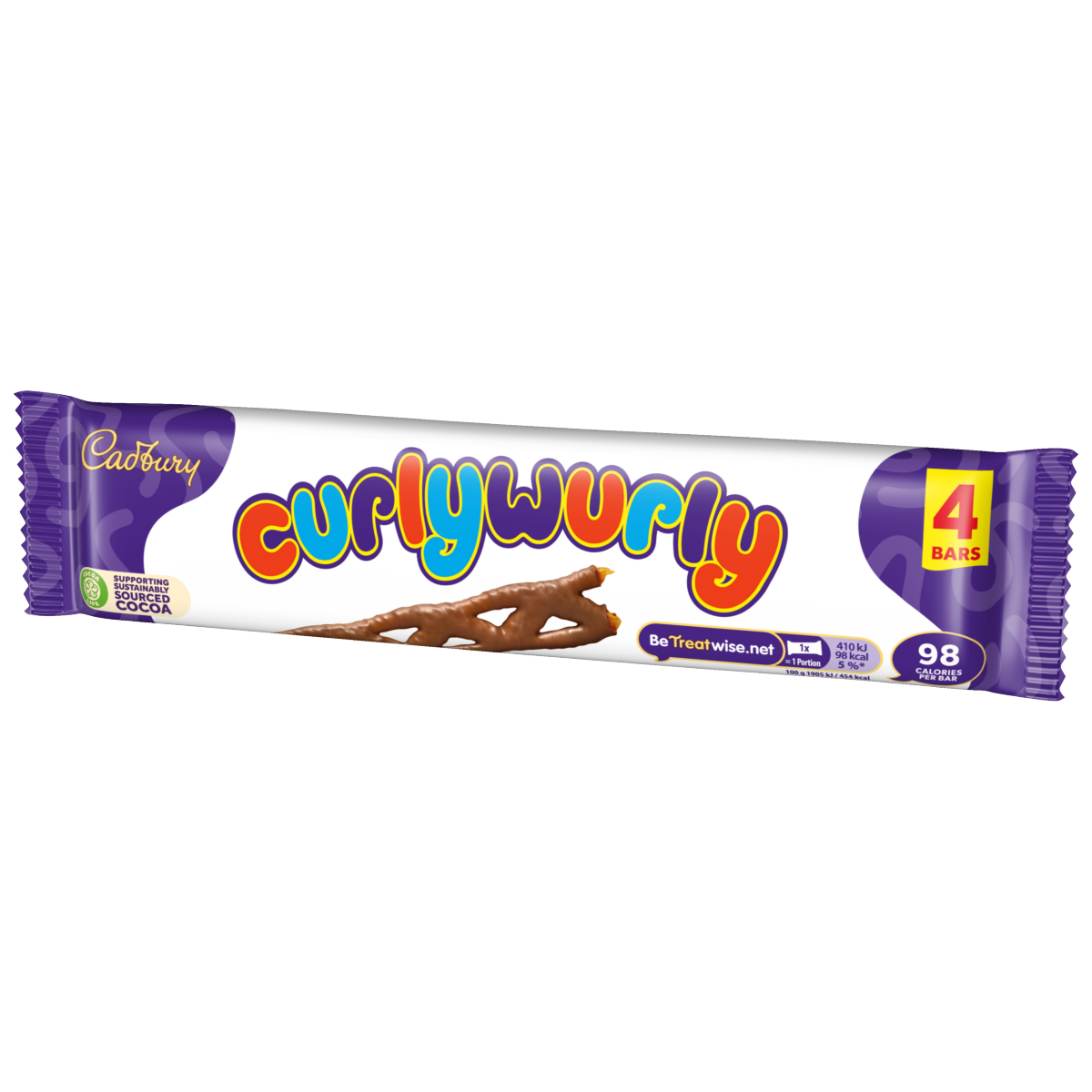 Cadbury Curly Wurly Chocolate Bar 4 Pack Multipack 86g (4 x 21.5g)