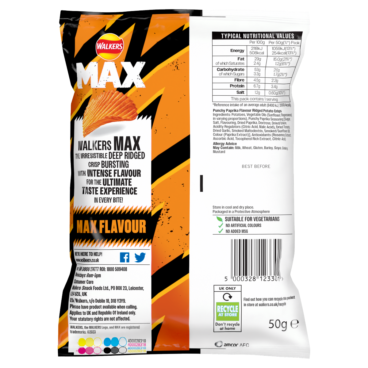 Walkers Max Punchy Paprika Crisps 50g