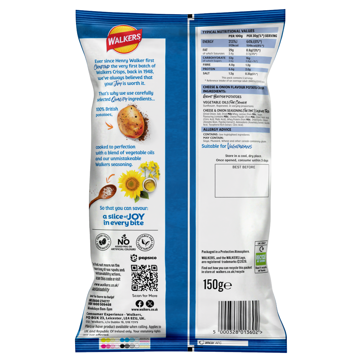 Walkers Cheese & Onion Sharing Crisps 150g