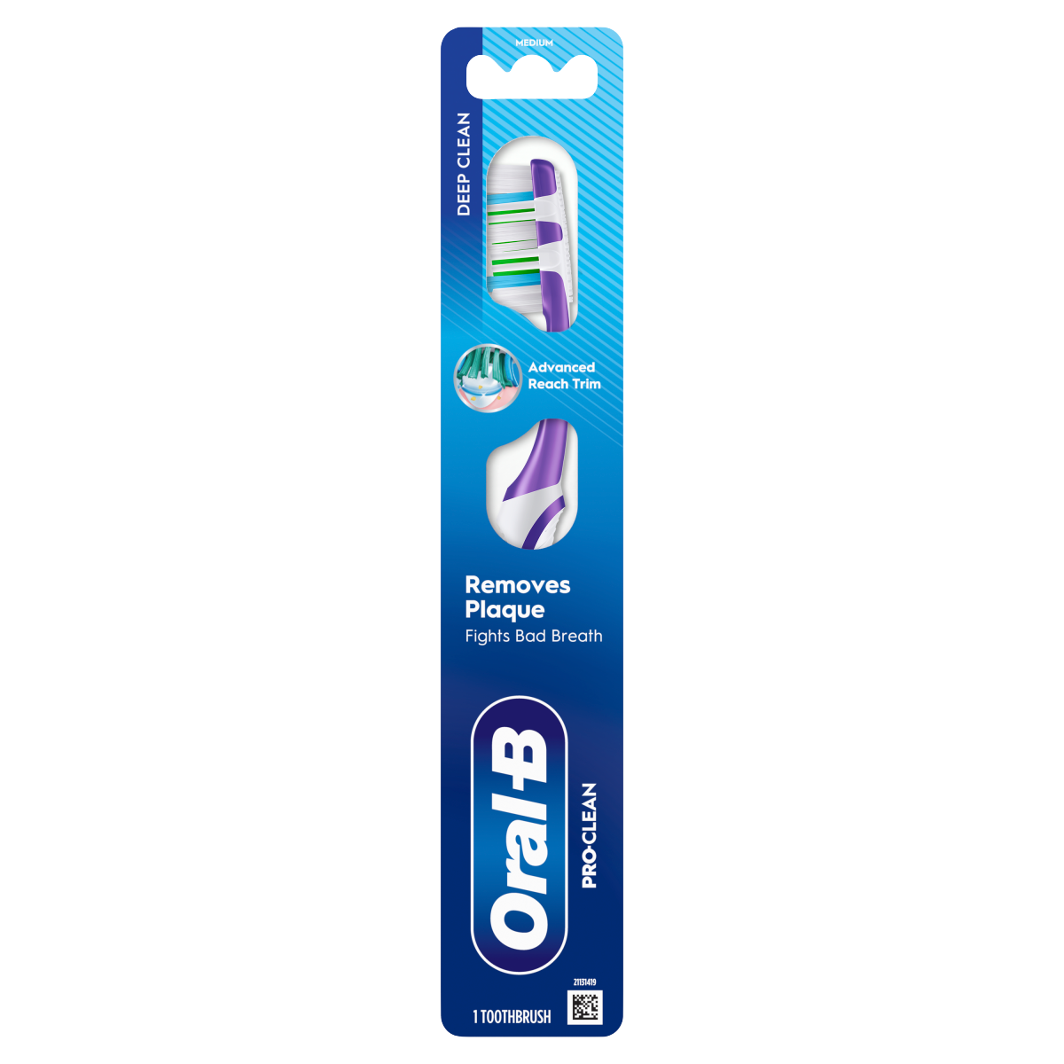 ORAL-B PRO-CLEAN Manual Toothbrush – Removes Plaque & Fights Bad Breath – Medium Bristles, 1