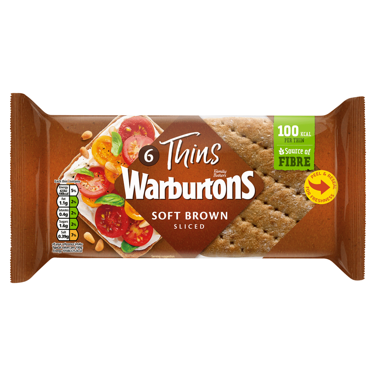 Warburtons 6 Thins Soft Brown Sliced