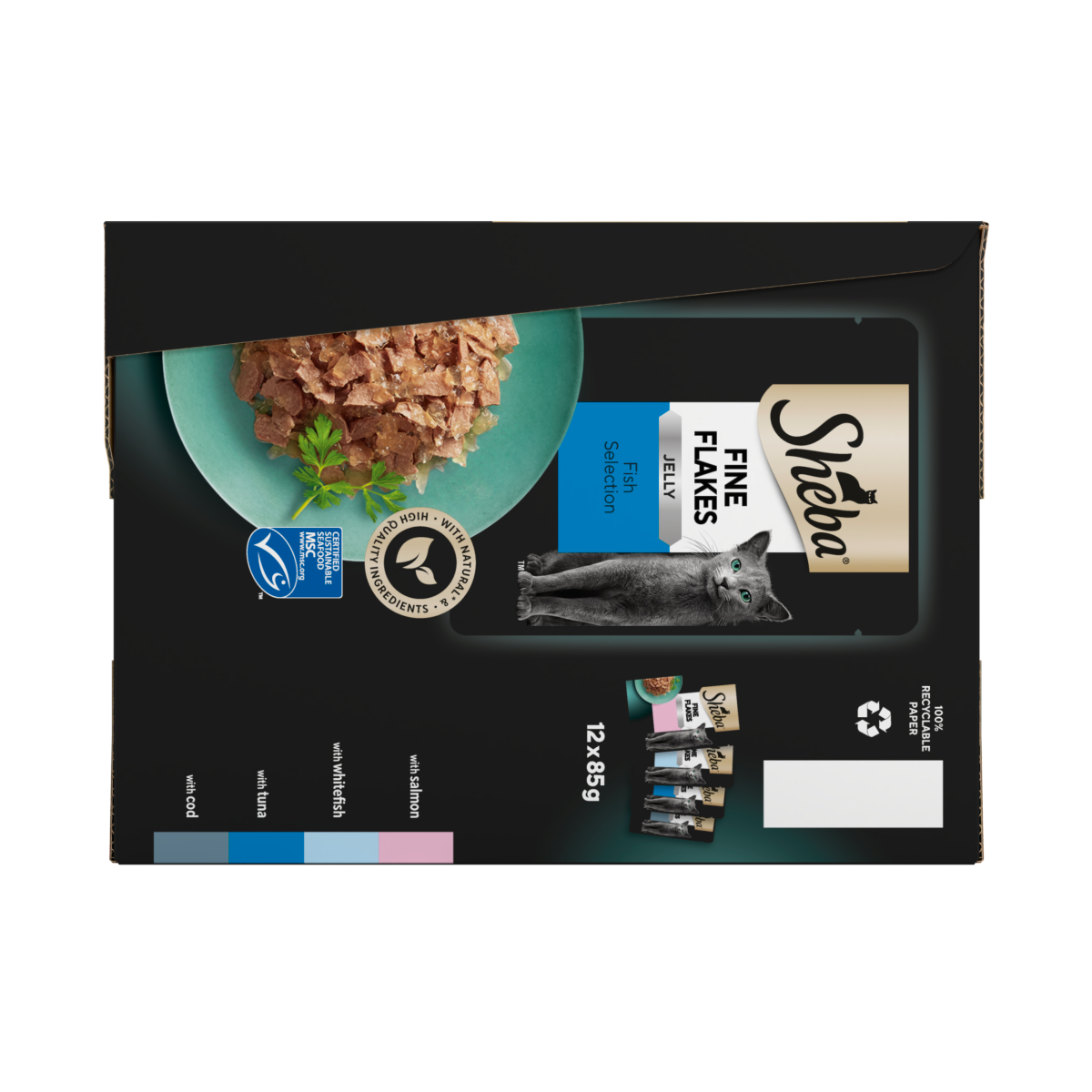 Sheba Fine Flakes Adult Cat Food Pouch Fish Selection in Jelly 12 x 85g