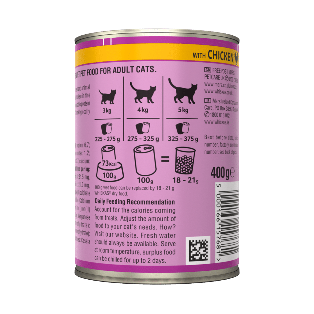 Whiskas Adult Wet Cat Food Chicken in Jelly Tin 400g