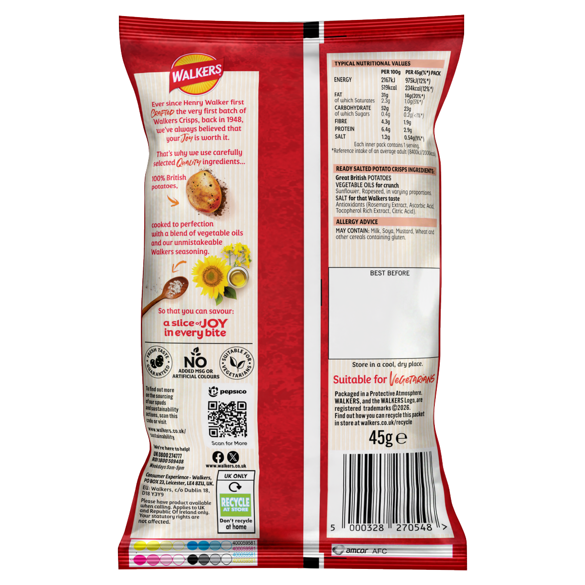 Walkers Ready Salted Grab Bag Crisps 45g